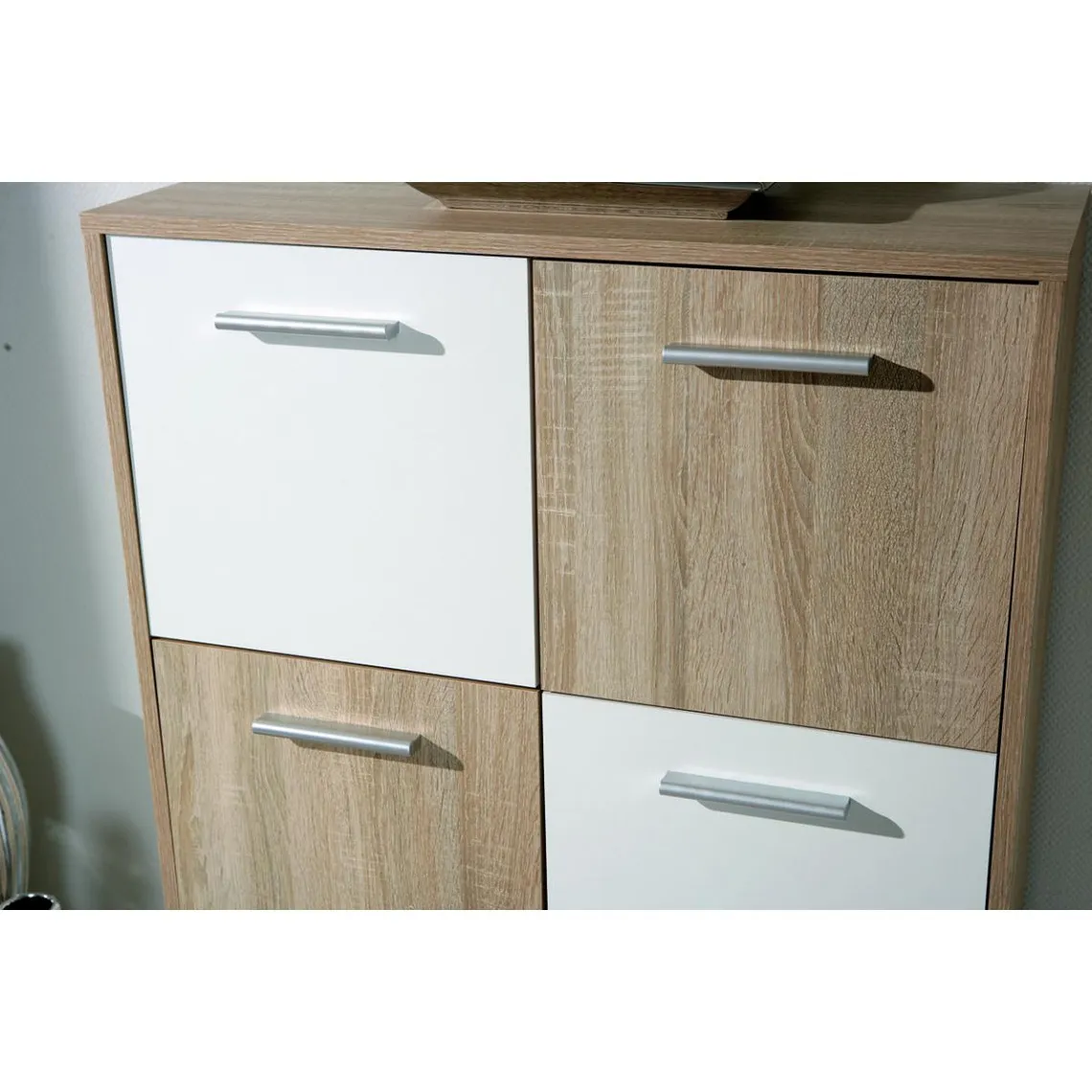 Bahut de 6 casiers de rangement en bois 77x30 cm Blanc et Naturel GONDOLA | 3 Suisses