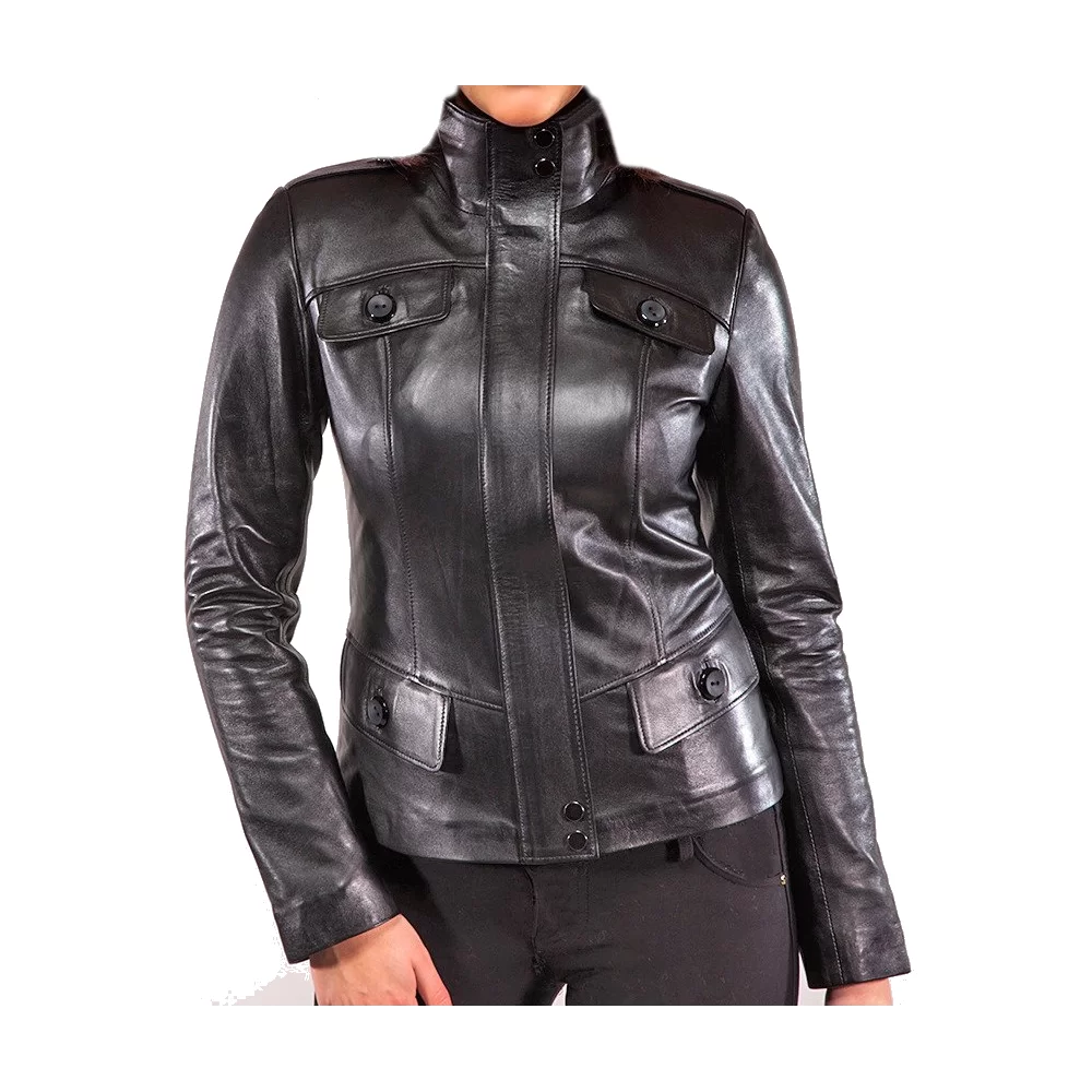 Blouson cuir femme agneau noir modèle Mara