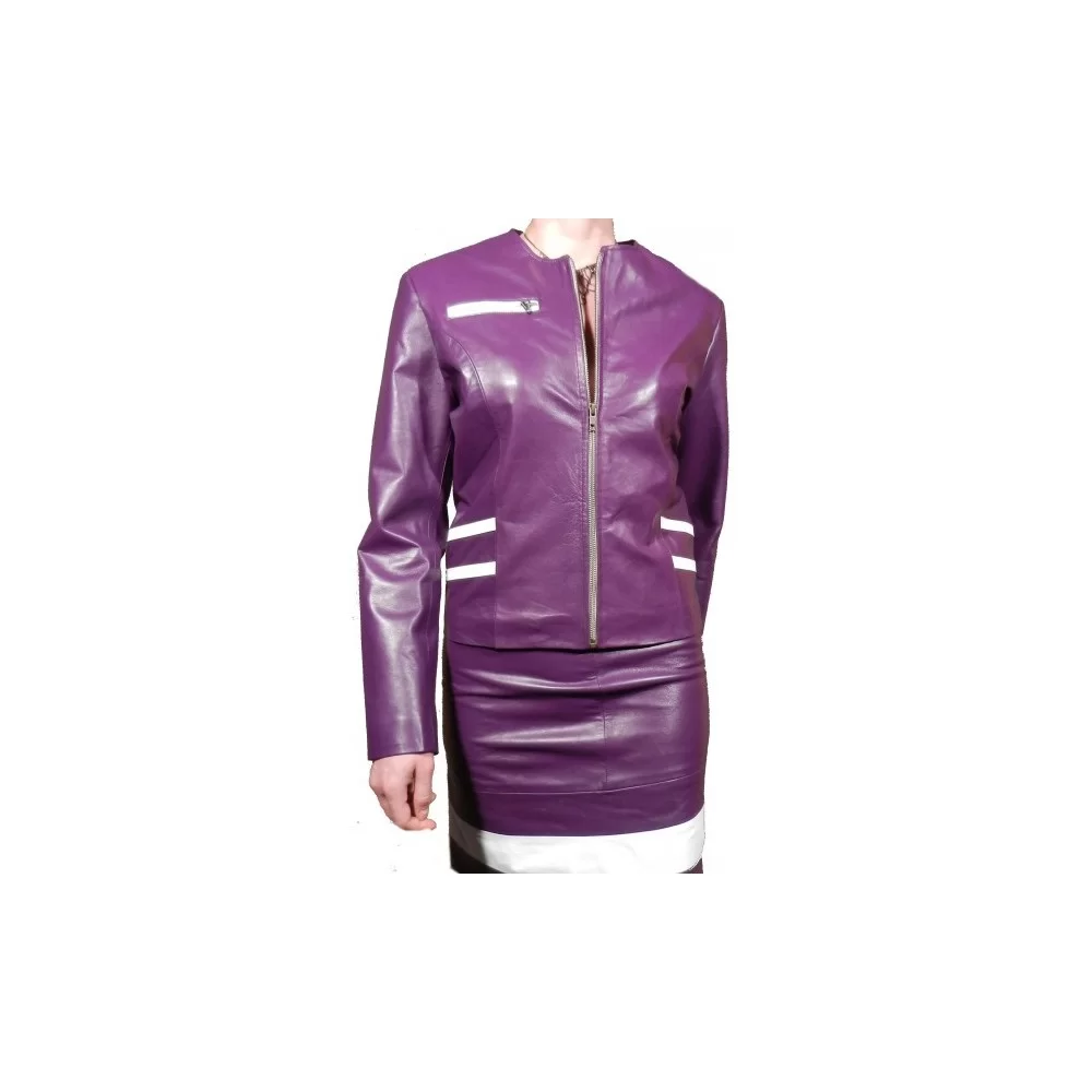 Blouson cuir femme bicolore agneau plongé couleurs violet et blanc modèle Cerex