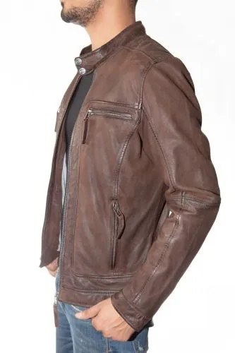 Blouson cuir homme Oakwood Castel marron.