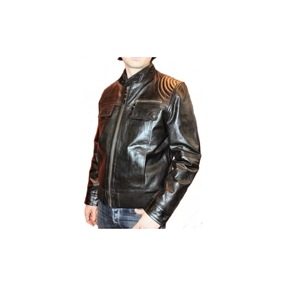 Blouson cuir homme vachette vintage couleur noir modèle Hans