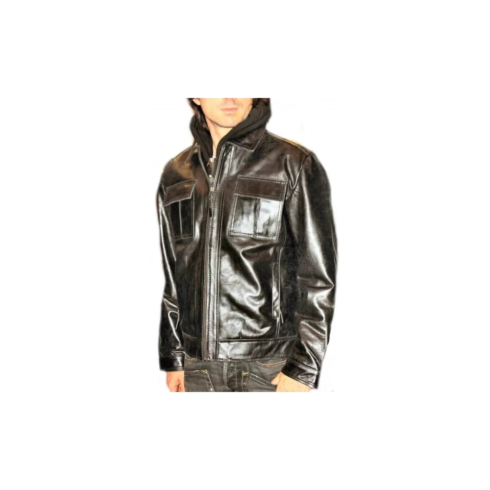 Blouson cuir homme vachette vintage couleur noir modèle Pedro