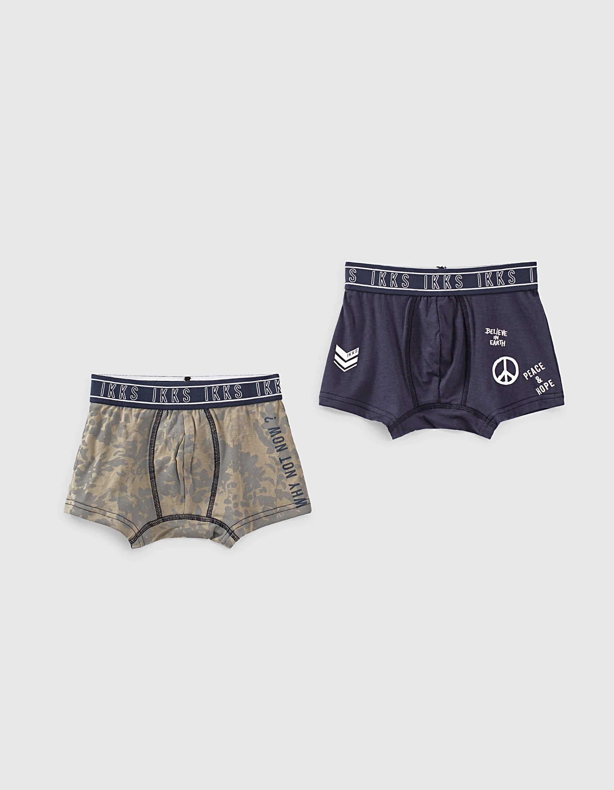 Boxers kaki clair camouflage et navy garçon 