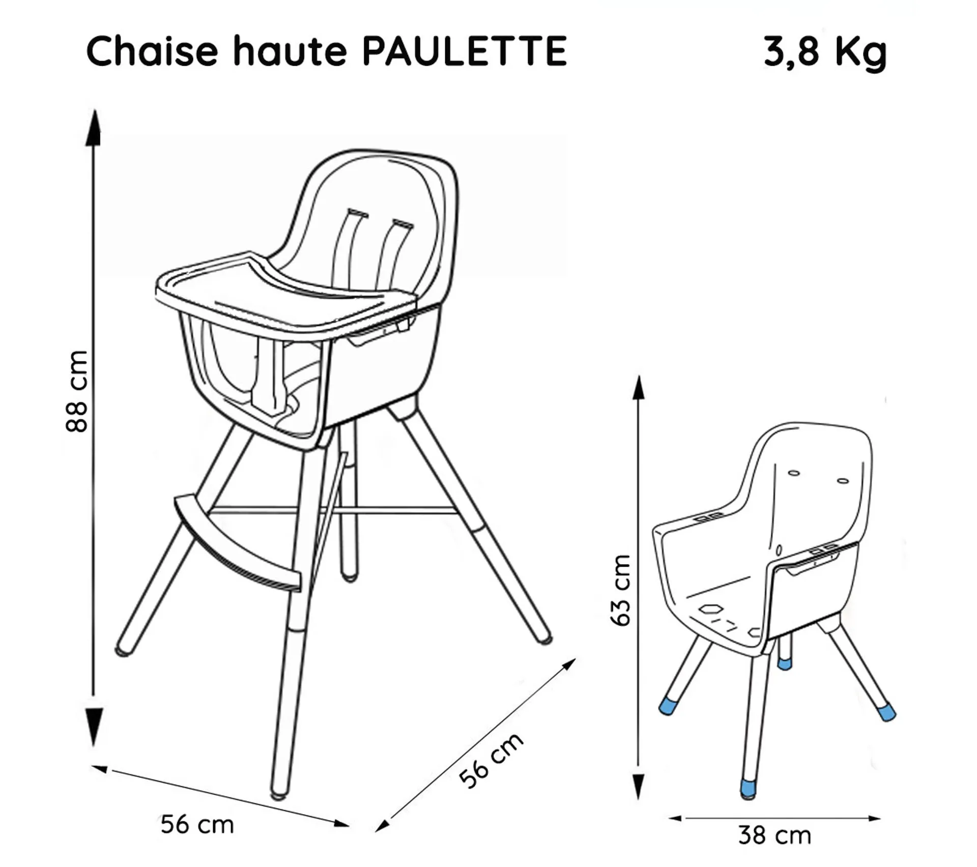 Chaise Haute Bébé Évolutive Paulette Blanc Et Noir
