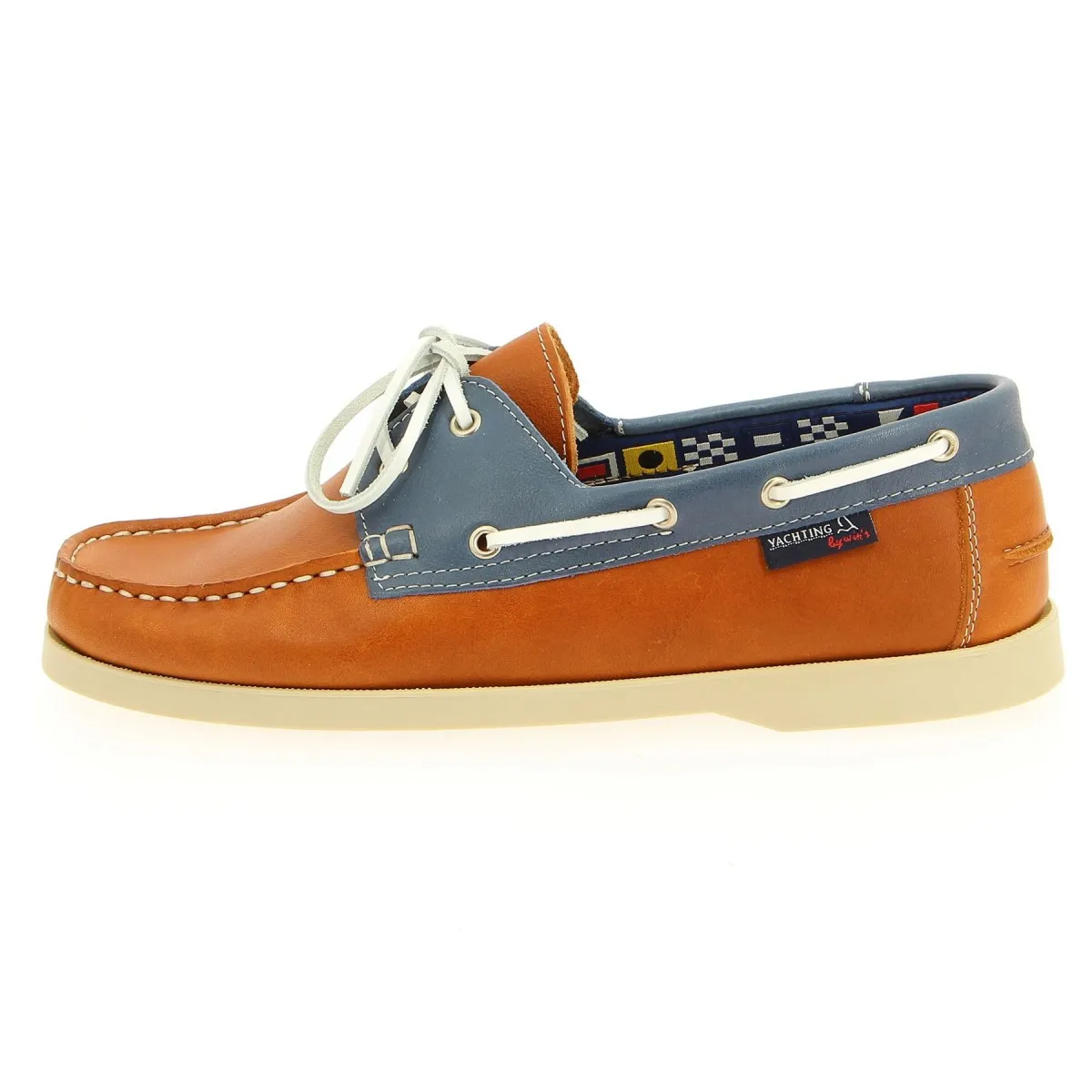 Chaussure bateau cuir Yachting Camel et bleu - Matière noble 54,90€
