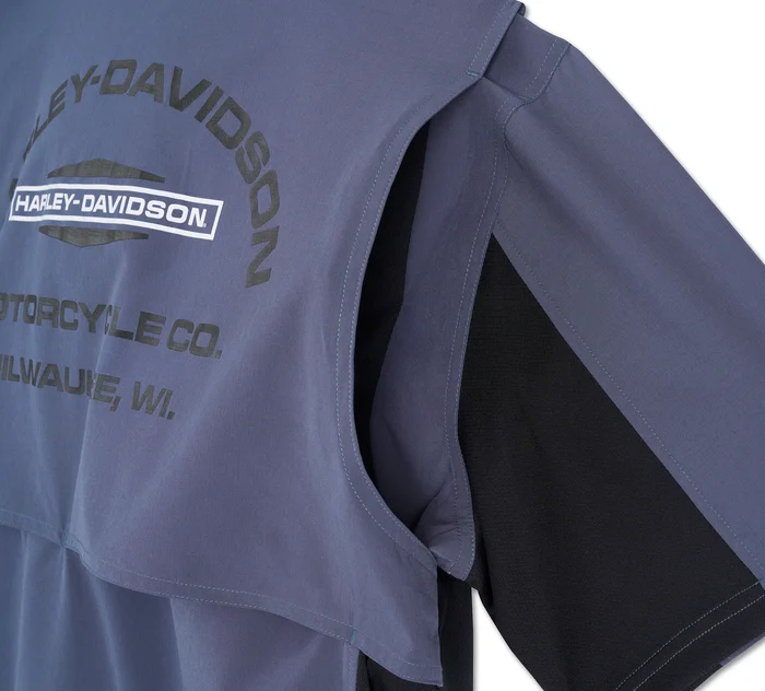 Chemise à manches courtes H-D TECH Milwaukee Bleu Gris et Noir • Harley-Davidson La Rochelle