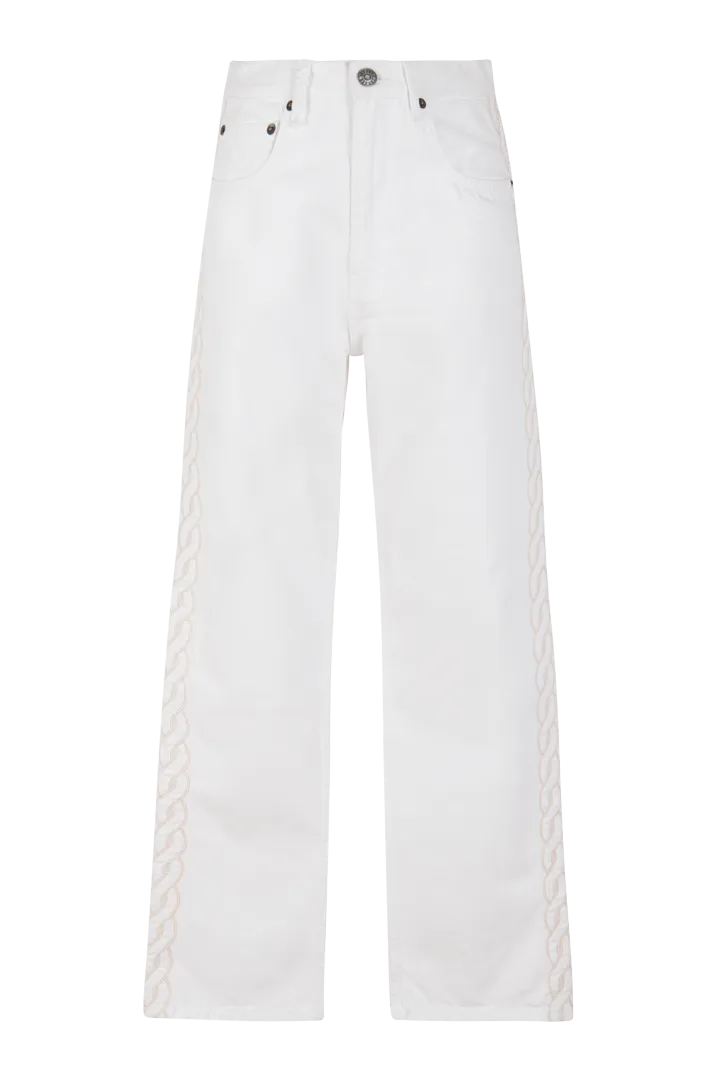 Denim blanc broderie tresse