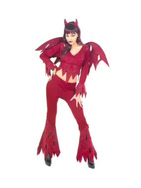 Déguisement Diable rouge Femme (haut, pantalon, ailes et cornes)