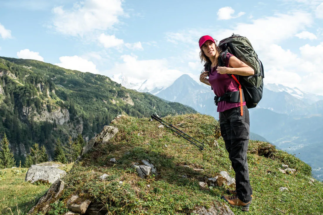 Pantalon modulable 2 en 1 de trek montagne - MT100 Gris femme