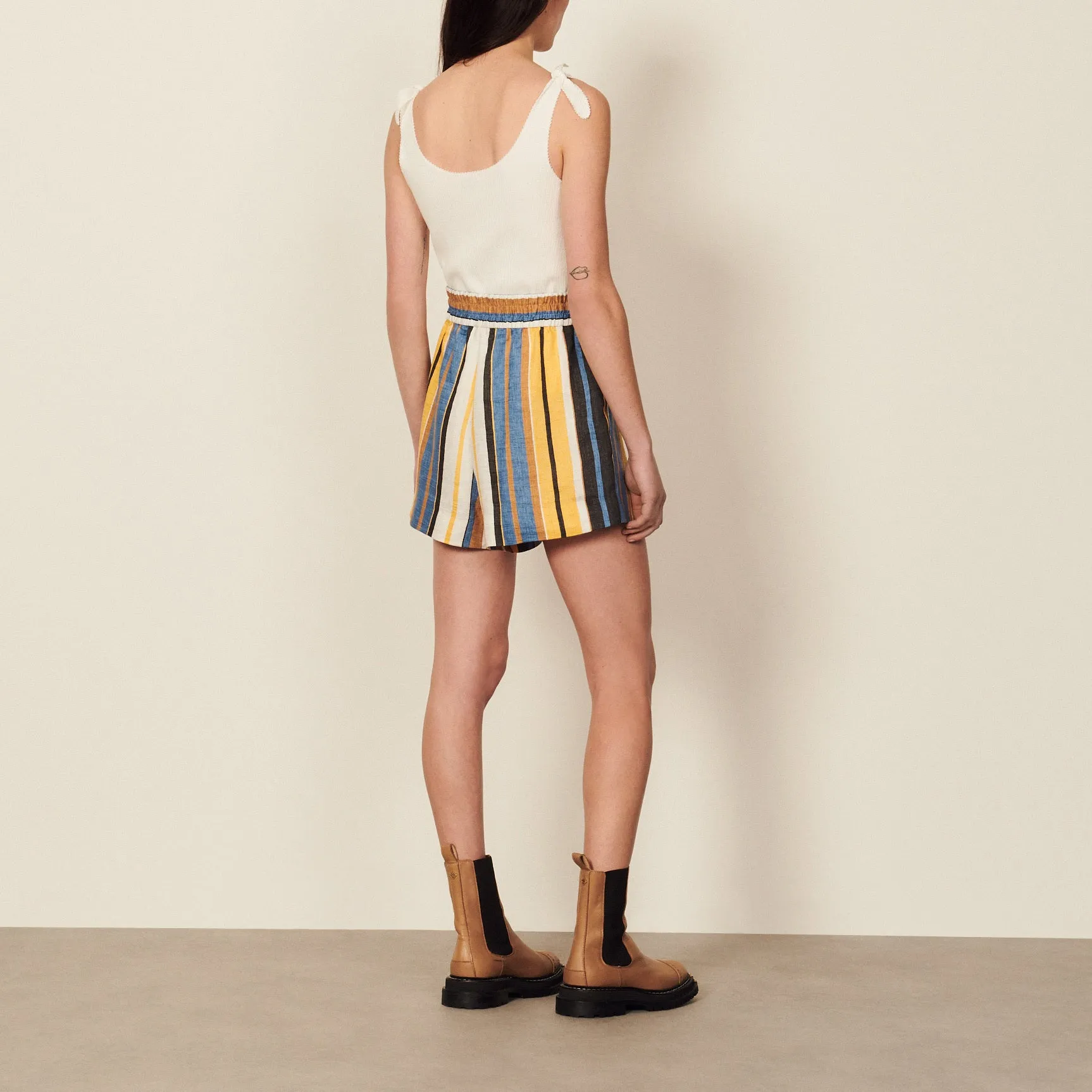 Short rayé en lin