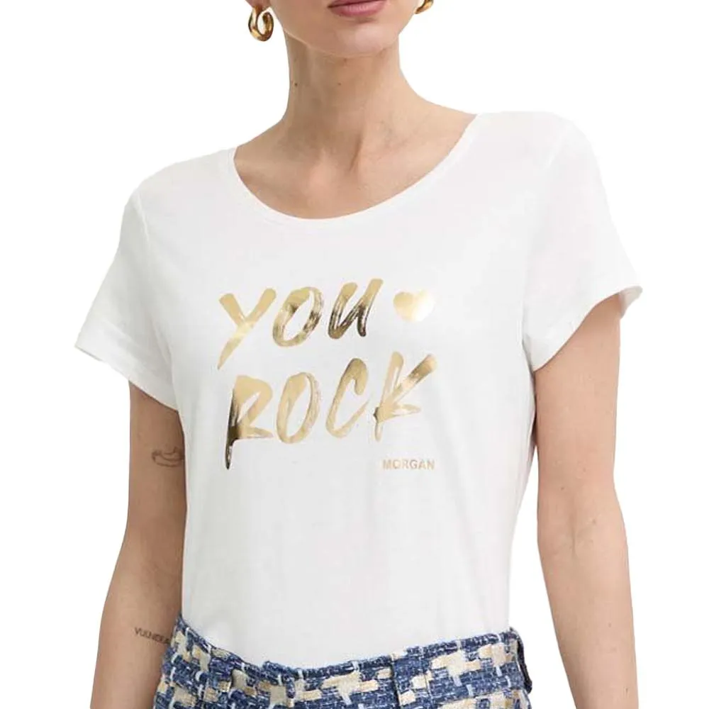 T-shirt Blanc/Doré Femme Morgan DYOU