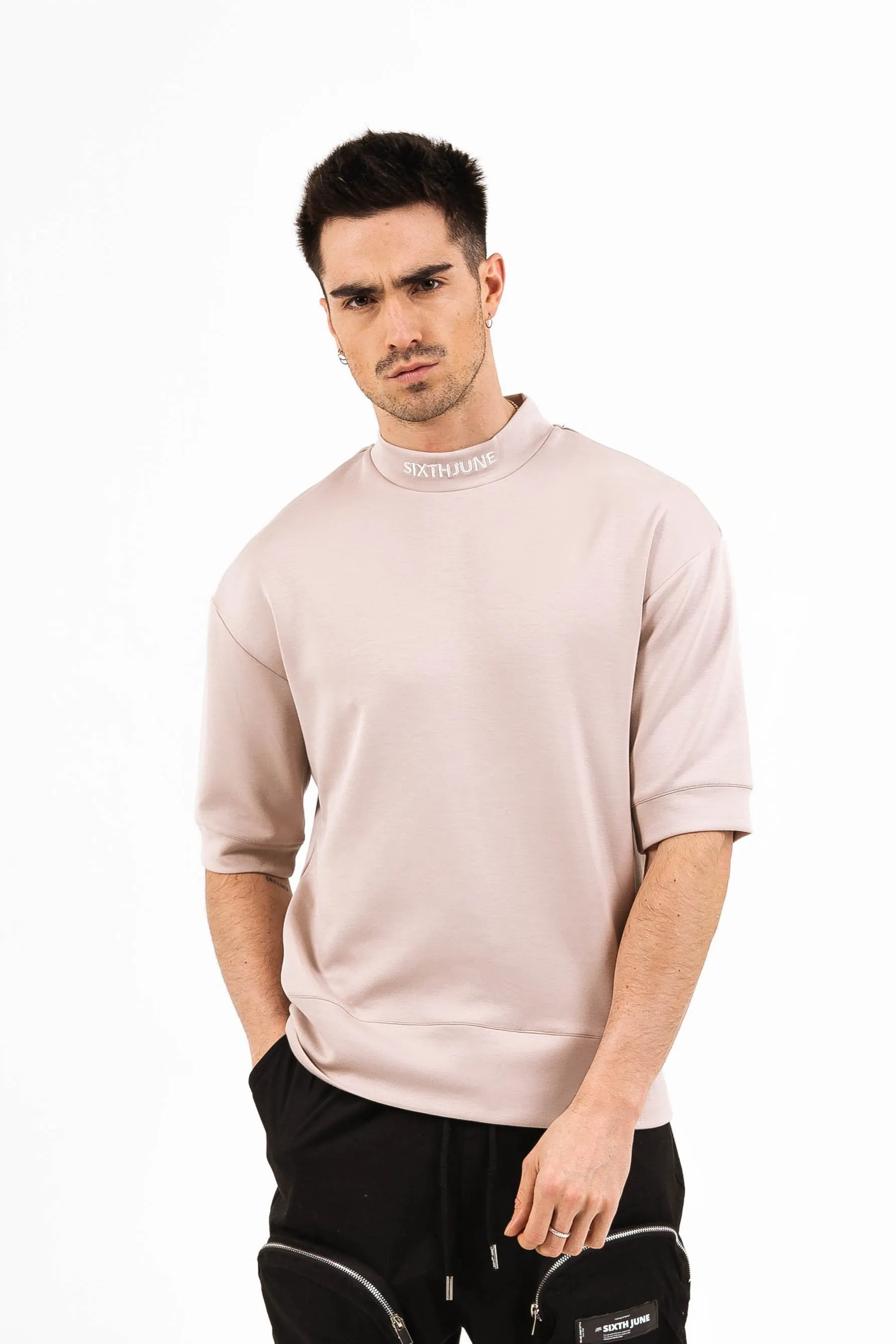 T-shirt manches mi-longues col Beige