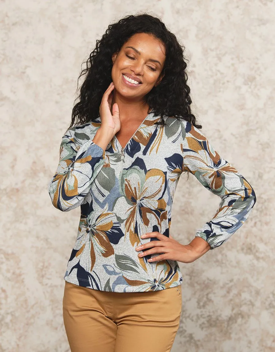 T-shirt motif floral gris - T-Shirts